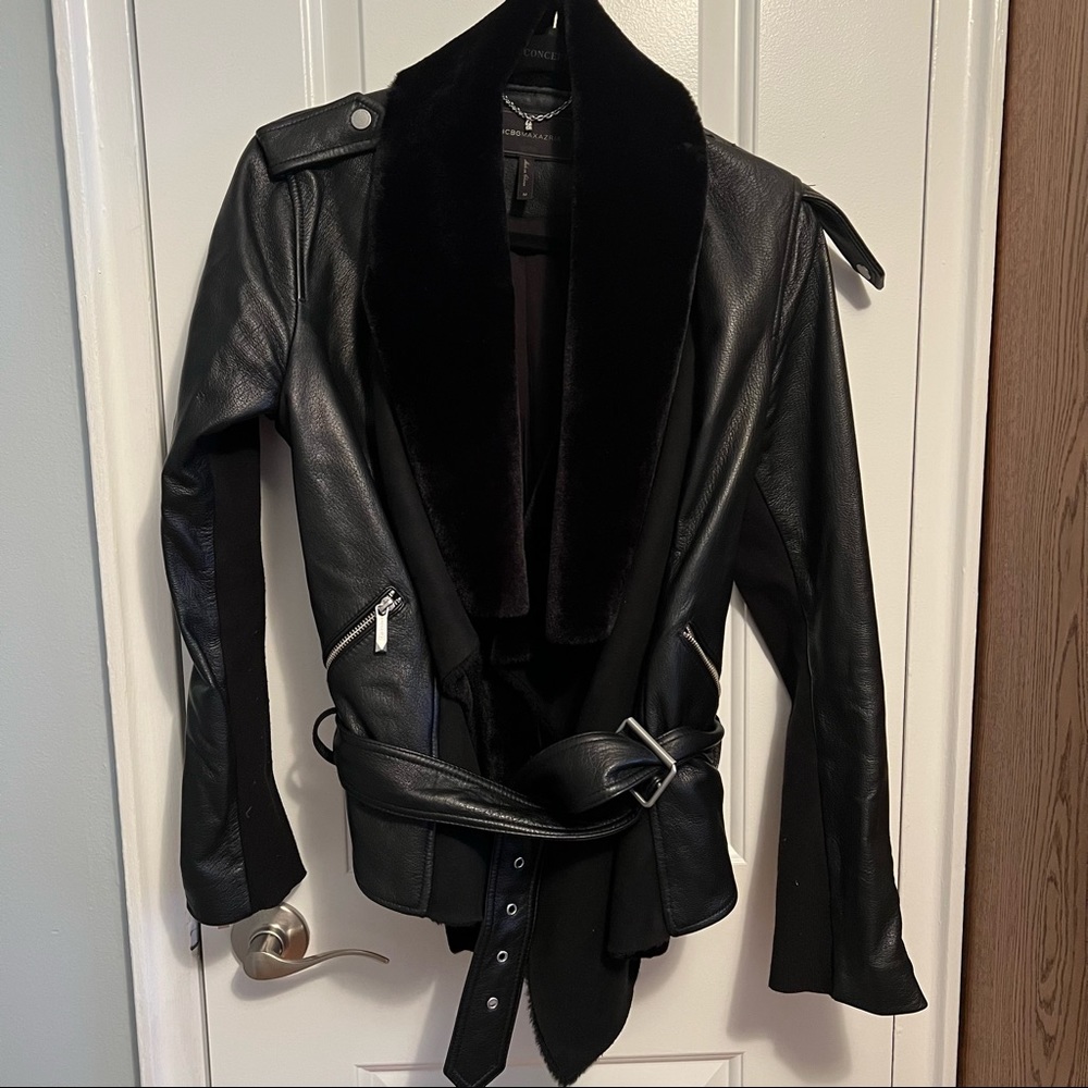 BCBGMaxAzria Jade Leather & Faux Fur Wrap Jacket